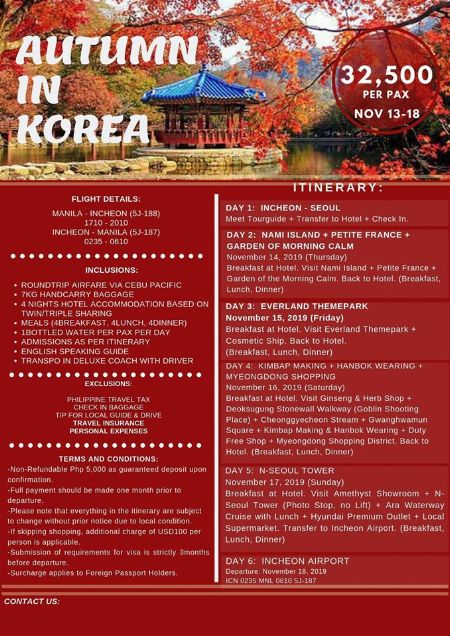 5d4n Autumn In Korea 2019 Travel Agencies Rizal Philippines Orientaldiscovery