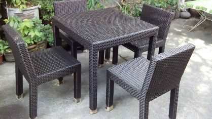 Dining Table 4seater Synthetic Rattan Outdoor [ All Buy & Sell